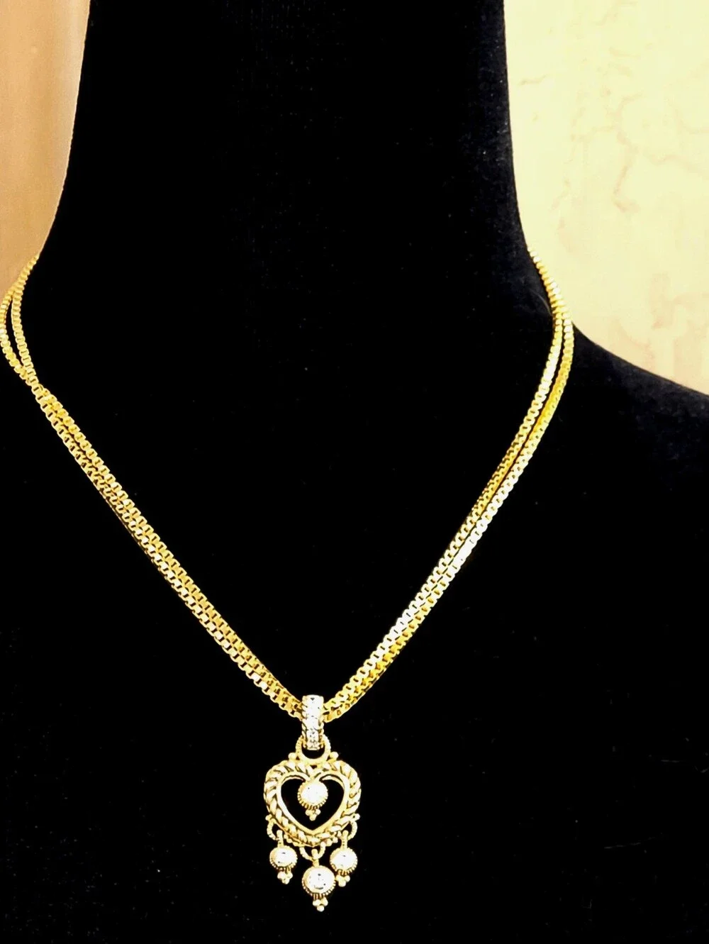 Judith Ripka,Rare Find Signature Textured Gold-tone Heart-Diamonique Necklace 18 - Picture 5 of 17